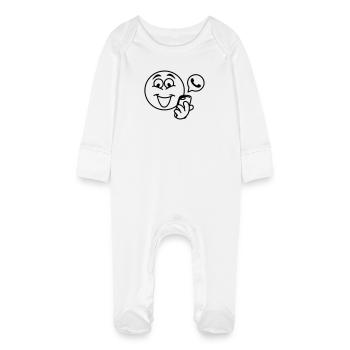 Stick head with a phone and pop-up text berich - Baby Organic Sleepsuit with Scratch Mitts - white - Front