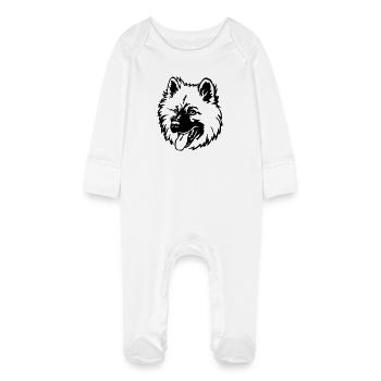 Eurasier head - Baby Organic Sleepsuit with Scratch Mitts - white - Front