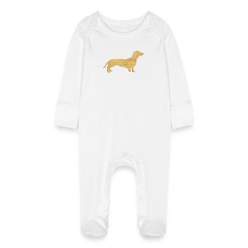 Dackel Gold Herrchen Frauchen Hund Hundefan Tier - Baby Bio-Schlafanzug mit Kratzhandschuhen - Weiß - Vorne