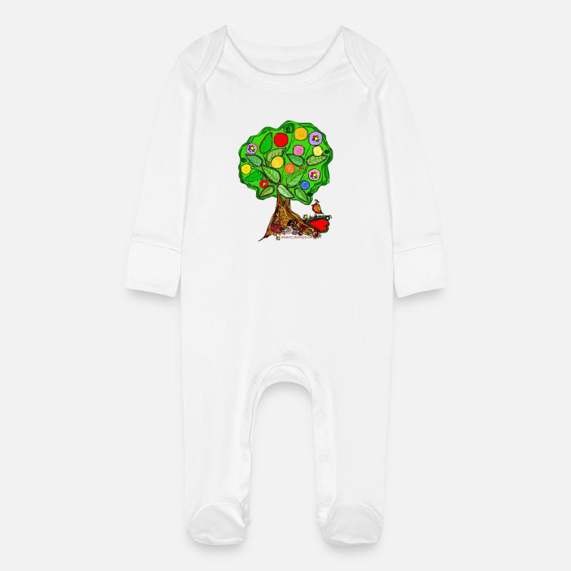 LebensBaum - Baby Bio-Schlafanzug mit Kratzhandschuhen - Weiß