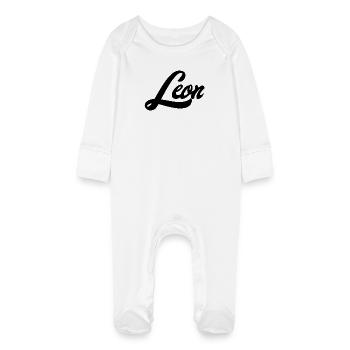 Leon Name Futuristic Galaxy Dream Mood - Baby Organic Sleepsuit with Scratch Mitts - white - Front