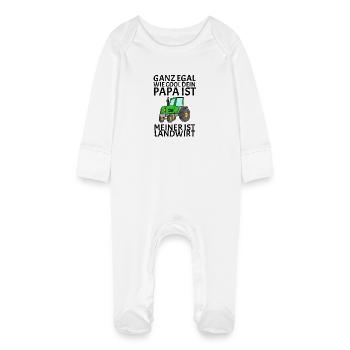 Papa ist Landwirt - Baby Bio-Schlafanzug mit Kratzhandschuhen - Weiß - Vorne