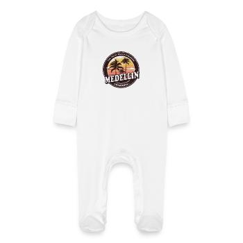 Design de plage vintage Medellin Colombia - Grenouillère bio avec gants Bébé - blanc - Devant