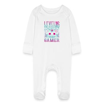 16. Geburtstag Level 16 Gamer Gaming Zocken - Baby Bio-Schlafanzug mit Kratzhandschuhen - Weiß - Vorne
