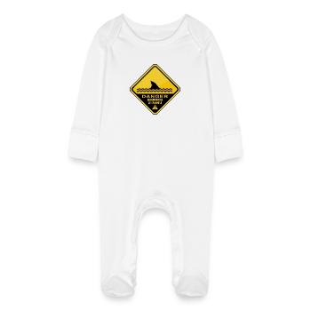 Danger Sharks No Swimming - Baby Organic Sleepsuit with Scratch Mitts - white - Front