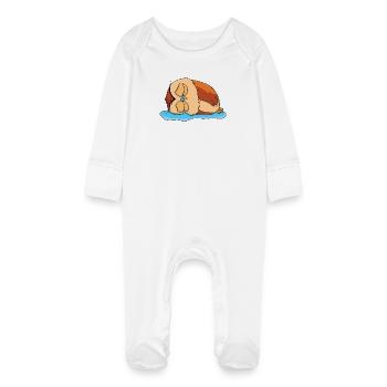 Sad Owl - Baby Organic Sleepsuit with Scratch Mitts - white - Front