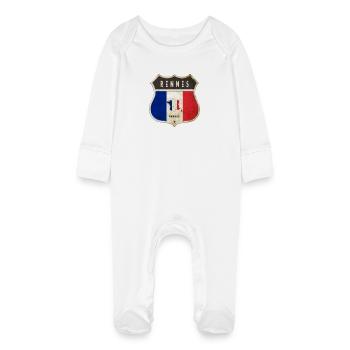 Rennes France Coat of Arms Flags Design - Baby Organic Sleepsuit with Scratch Mitts - white - Front