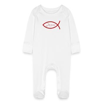 Jésus poisson Ichthys poisson poisson poisson - Grenouillère bio avec gants Bébé - blanc - Devant