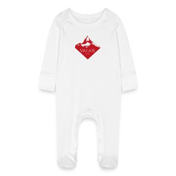 Logo rouge du Sommet du Mont Valais - Grenouillère bio avec gants Bébé - blanc - Devant
