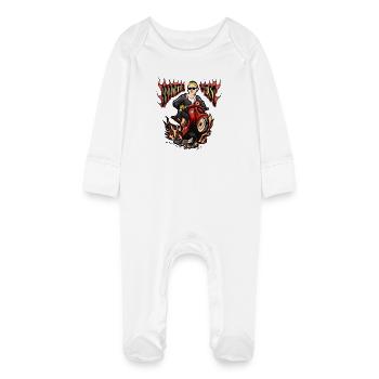 Moped Mofafahrer - Baby Bio-Schlafanzug mit Kratzhandschuhen - Weiß - Vorne
