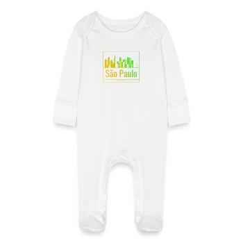 La skyline de São Paulo en dégradé néon - Grenouillère bio avec gants Bébé - blanc - Devant