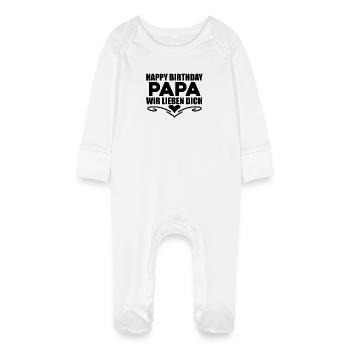 Happy Birthday Papa - Baby Bio-Schlafanzug mit Kratzhandschuhen - Weiß - Vorne