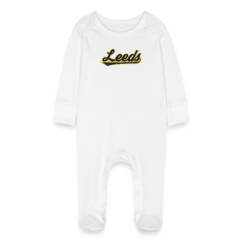 Leeds Script Logo Blau Gelb - Baby Bio-Schlafanzug mit Kratzhandschuhen - Weiß - Vorne
