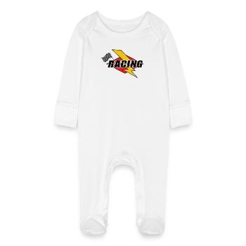 Racing Lightning Bolt & Flagge - Baby Bio-Schlafanzug mit Kratzhandschuhen - Weiß - Vorne