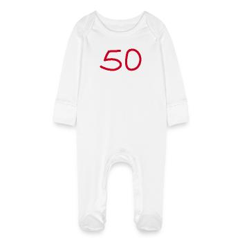 50th birthday fifty number white - Baby Organic Sleepsuit with Scratch Mitts - white - Front