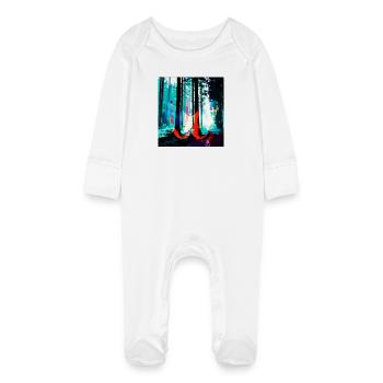 Neon Forest Dream Print - Baby Organic Sleepsuit with Scratch Mitts - white - Front