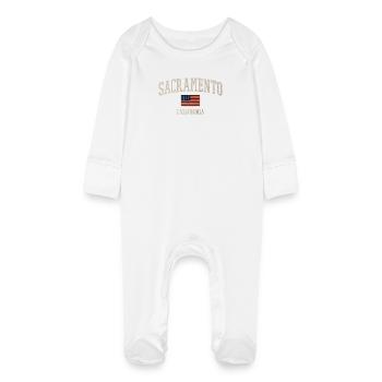 Sacramento Americana Flag Design - Baby Organic Sleepsuit with Scratch Mitts - white - Front
