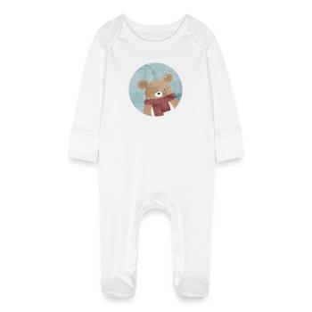 Ours doré sucré en hiver quand il neige - Grenouillère bio avec gants Bébé - blanc - Devant