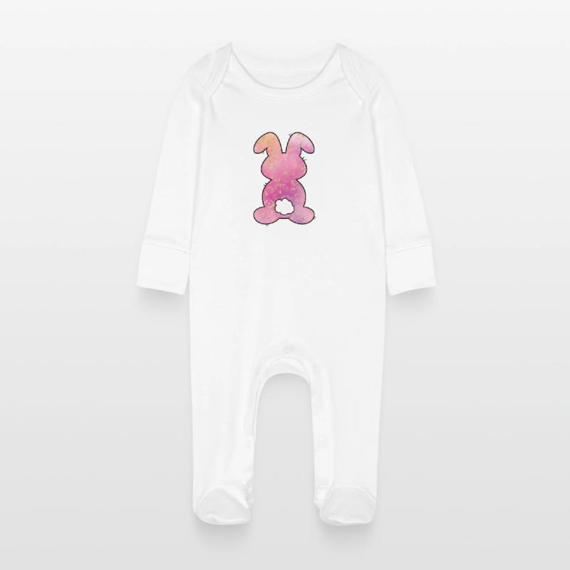 Leopard Pattern Rabbit Easter Baby Organic Sleepsuit with Scratch Mitts