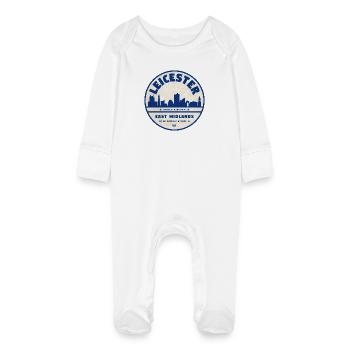 Leicester Skyline Round Logo East Midlands - Baby Organic Sleepsuit with Scratch Mitts - white - Front