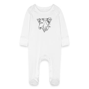 Pferd in geometrischer Form - Line-Art-Design - Baby Bio-Schlafanzug mit Kratzhandschuhen - Weiß - Vorne