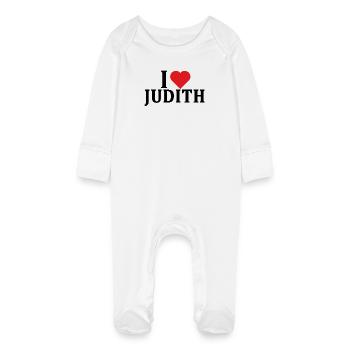 T-Shirt Ich liebe Judith T-Shirt Geschenkidee - Baby Bio-Schlafanzug mit Kratzhandschuhen - Weiß - Vorne