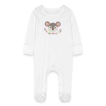 Zauberhafte süße Maus mit zartem Grün im Frühling - Baby Bio-Schlafanzug mit Kratzhandschuhen - Weiß - Vorne