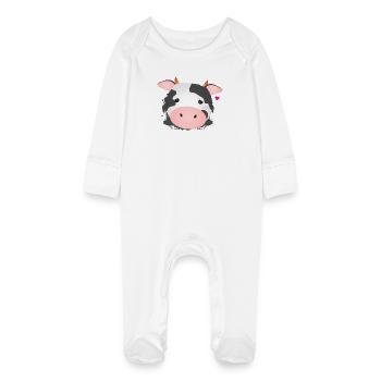 Vache mignonne pour les amoureux des animaux et les amateurs de ferme - Grenouillère bio avec gants Bébé - blanc - Devant