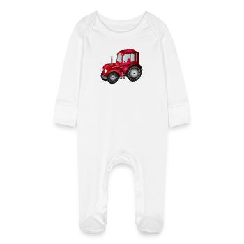 roter 3D Traktor für Trecker und Bauernhof Fans - Baby Bio-Schlafanzug mit Kratzhandschuhen - Weiß - Vorne