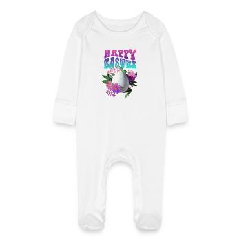 Happy Easter Easter Egg Floral - Baby Organic Sleepsuit with Scratch Mitts - white - Front