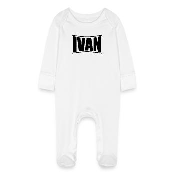 Name T-Shirt Ivan T-Shirt Geschenkidee T-Shirt - Baby Bio-Schlafanzug mit Kratzhandschuhen - Weiß - Vorne