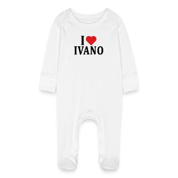 Name T-Shirt I love Ivano Geschenk T-Shirt - Baby Bio-Schlafanzug mit Kratzhandschuhen - Weiß - Vorne