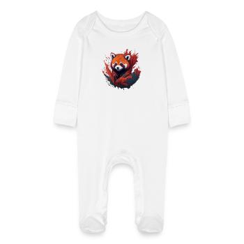 Panda roux dans un tourbillon de couleurs - Grenouillère bio avec gants Bébé - blanc - Devant