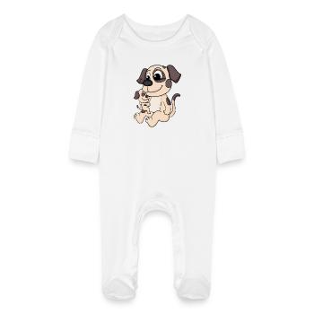 Famille de chiens - Chien avec bébé - Grenouillère bio avec gants Bébé - blanc - Devant