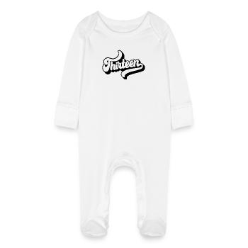 Thirteen 13th Birthday Boys Girls 13 Years Old - Baby Organic Sleepsuit with Scratch Mitts - white - Front