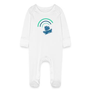 Sailboat Northern Germany Sailor Sailor Captain - Baby Organic Sleepsuit with Scratch Mitts - white - Front