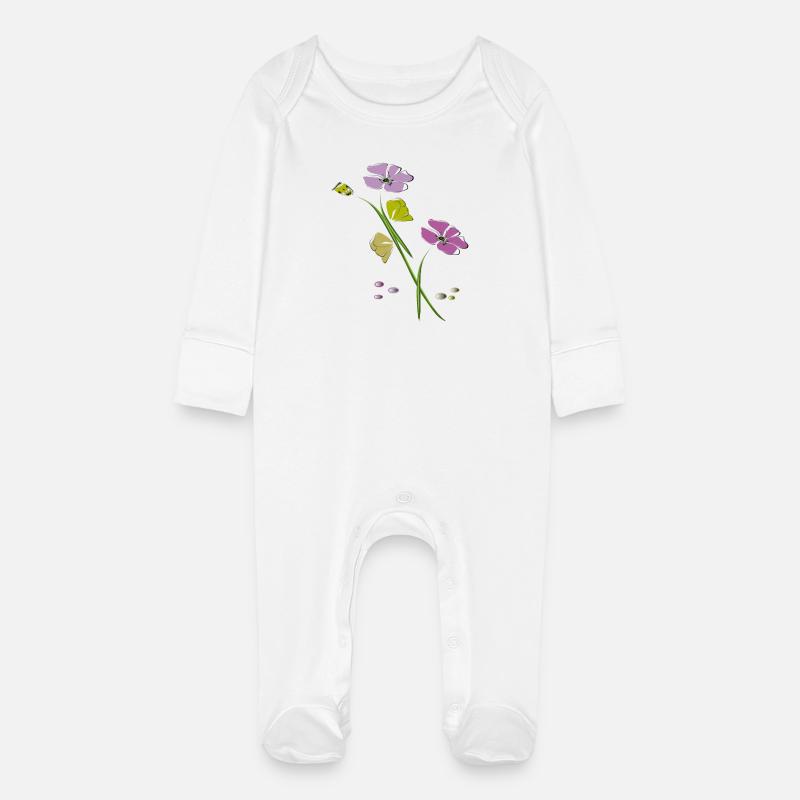 Blumen, Fleurs - Grenouillère bio avec gants Bébé - blanc