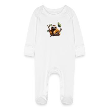 Sloth in polygon design - Baby Organic Sleepsuit with Scratch Mitts - white - Front