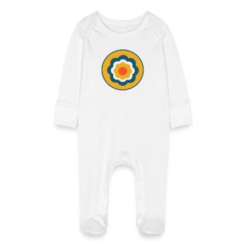 Fleur, Fleur Bleue, Floral, Coloré, Hippie, Rétro - Grenouillère bio avec gants Bébé - blanc - Devant
