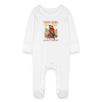 Dieses Mädchen liebt ihren Scharlachroten Ara - Baby Bio-Schlafanzug mit Kratzhandschuhen - Weiß - Vorne