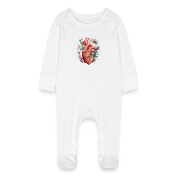 Heart Bloom Botanisch - Baby Bio-Schlafanzug mit Kratzhandschuhen - Weiß - Vorne