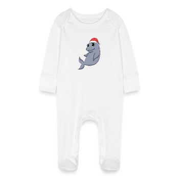 Dugong Christmas - Baby Organic Sleepsuit with Scratch Mitts - white - Front