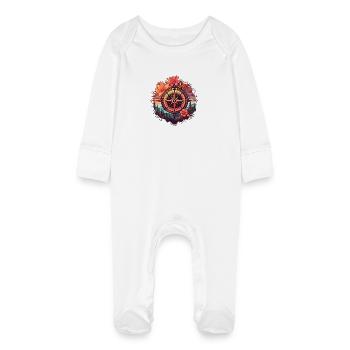 Wunderschöner Boho Kompass mit Blumen und Bäumen - Baby Bio-Schlafanzug mit Kratzhandschuhen - Weiß - Vorne