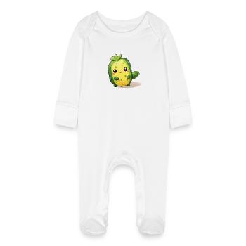 Tanzendes Kawaii Kaktus Gurken Männchen - Baby Bio-Schlafanzug mit Kratzhandschuhen - Weiß - Vorne