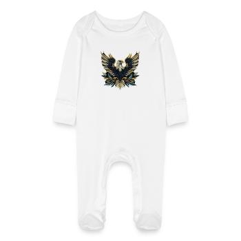 T-shirt Brodé Ailes d'Aigle Royal - Grenouillère bio avec gants Bébé - blanc - Devant