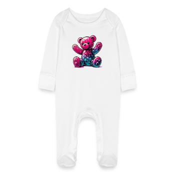 Bear - Baby Organic Sleepsuit with Scratch Mitts - white - Front