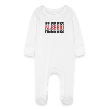 Alessio t-shirt t-shirt stacked text gift idea - Baby Organic Sleepsuit with Scratch Mitts - white - Front