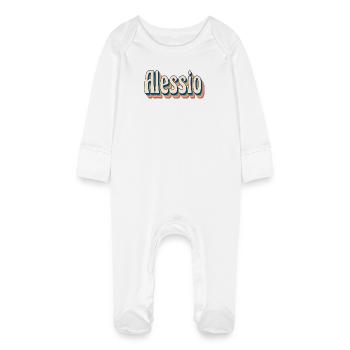 Alessio retro vintage t-shirt t-shirt gift - Baby Organic Sleepsuit with Scratch Mitts - white - Front