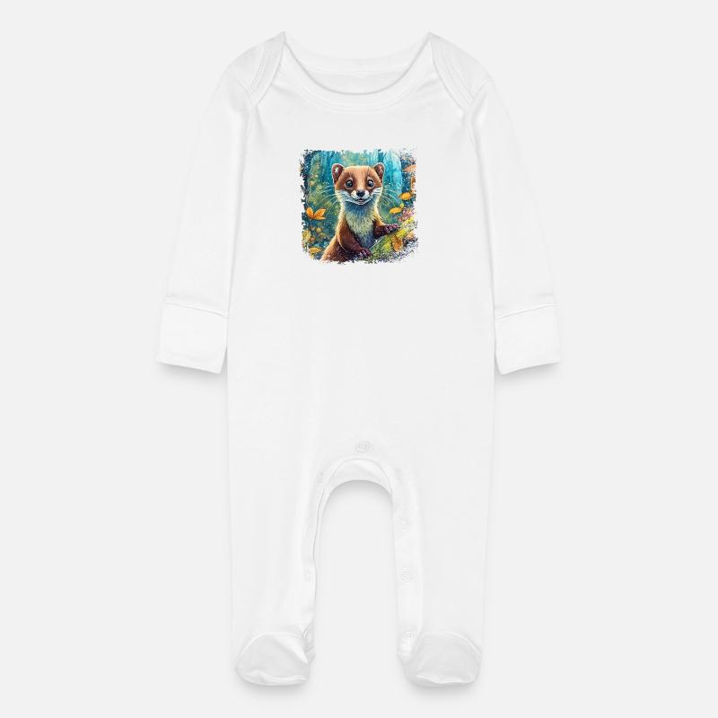 Gros plan d’une martre drôle de style comique - Grenouillère bio avec gants Bébé - blanc