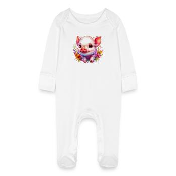 Ferkel-Ferkel - Baby Bio-Schlafanzug mit Kratzhandschuhen - Weiß - Vorne